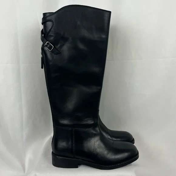Free People Faded Black Everly Equestrian Boots Leather Zipper Back - Picture 9 of 16